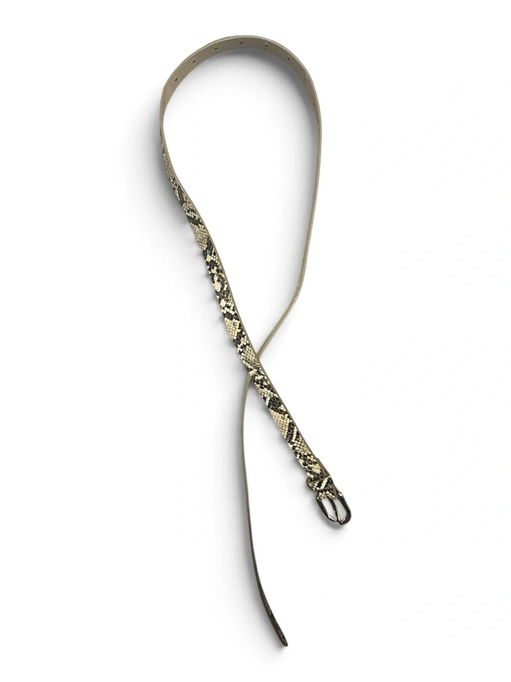 Women's Snake-Print Leather Belt in Beige and Black